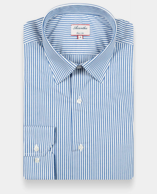 chemise col italien rayure bleu foncé