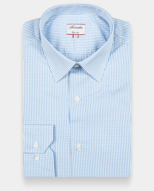 chemise col italien Vichy bleu
