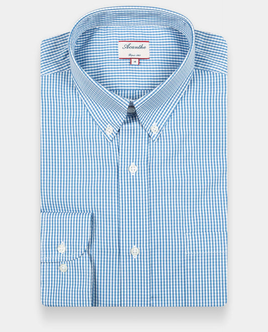 chemise col boutonné vichy bleu moyen