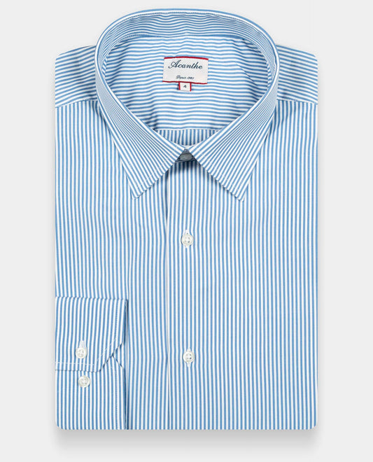 chemise col italien rayure bleu moyen