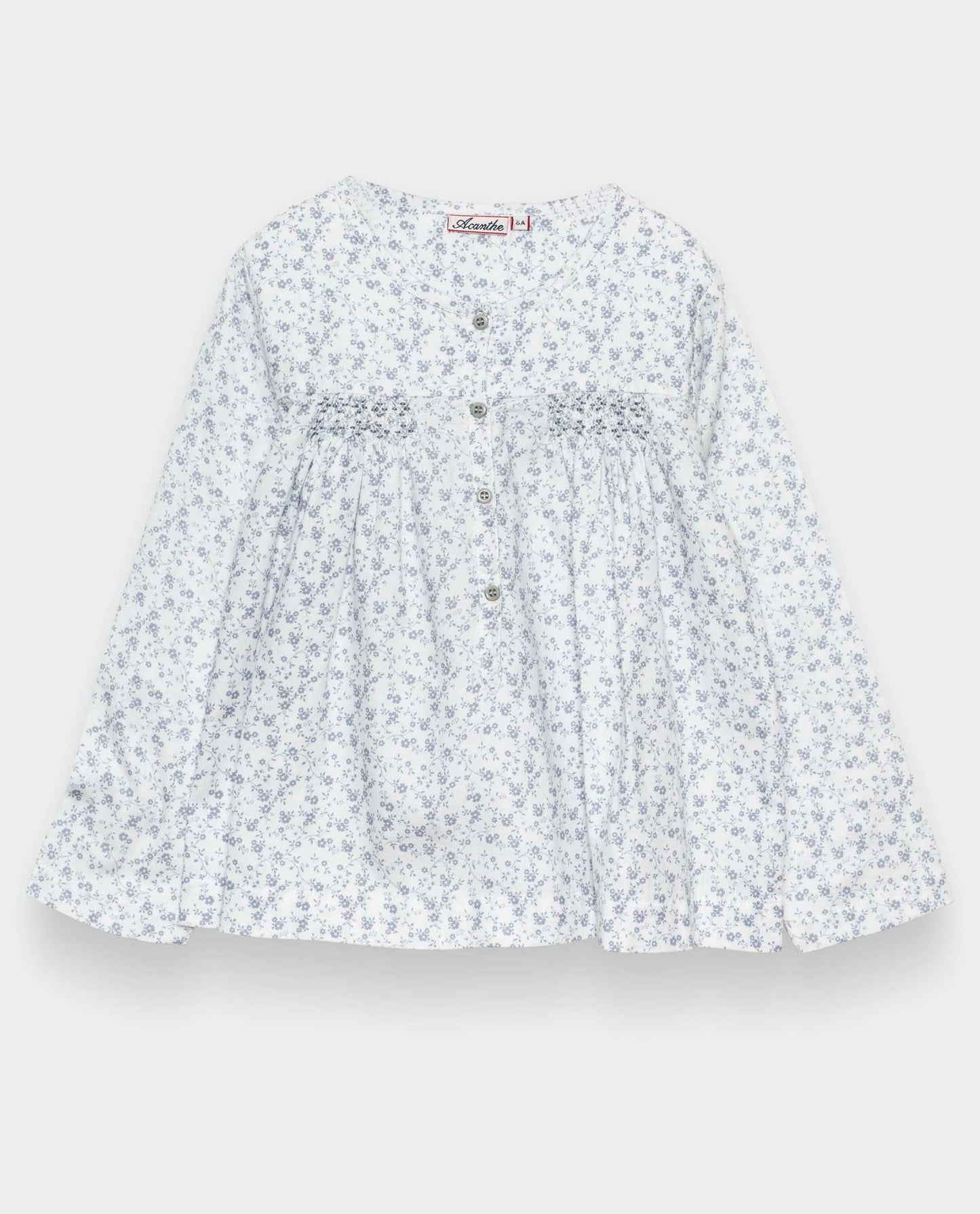 pyjama ml smocké imprimé fleur grise