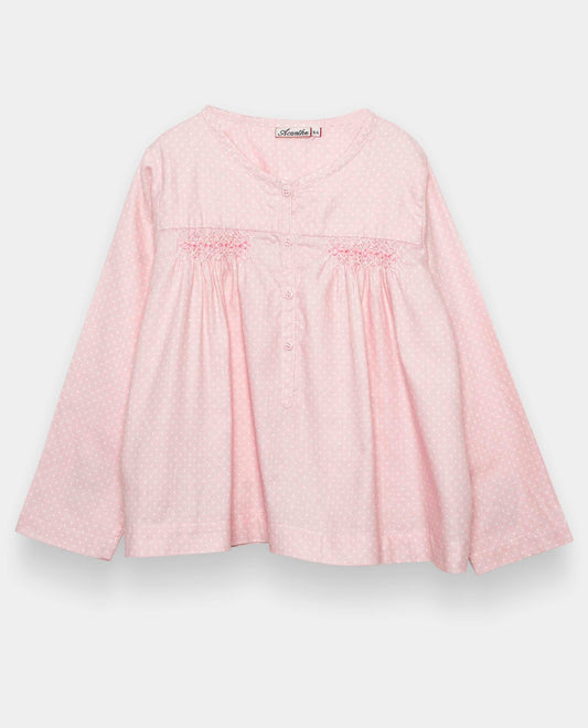 pyjama ml smocké imprimé pois blanc