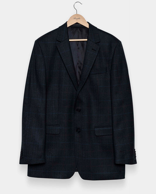 Veste laine 2 boutons carreaux chevron marine