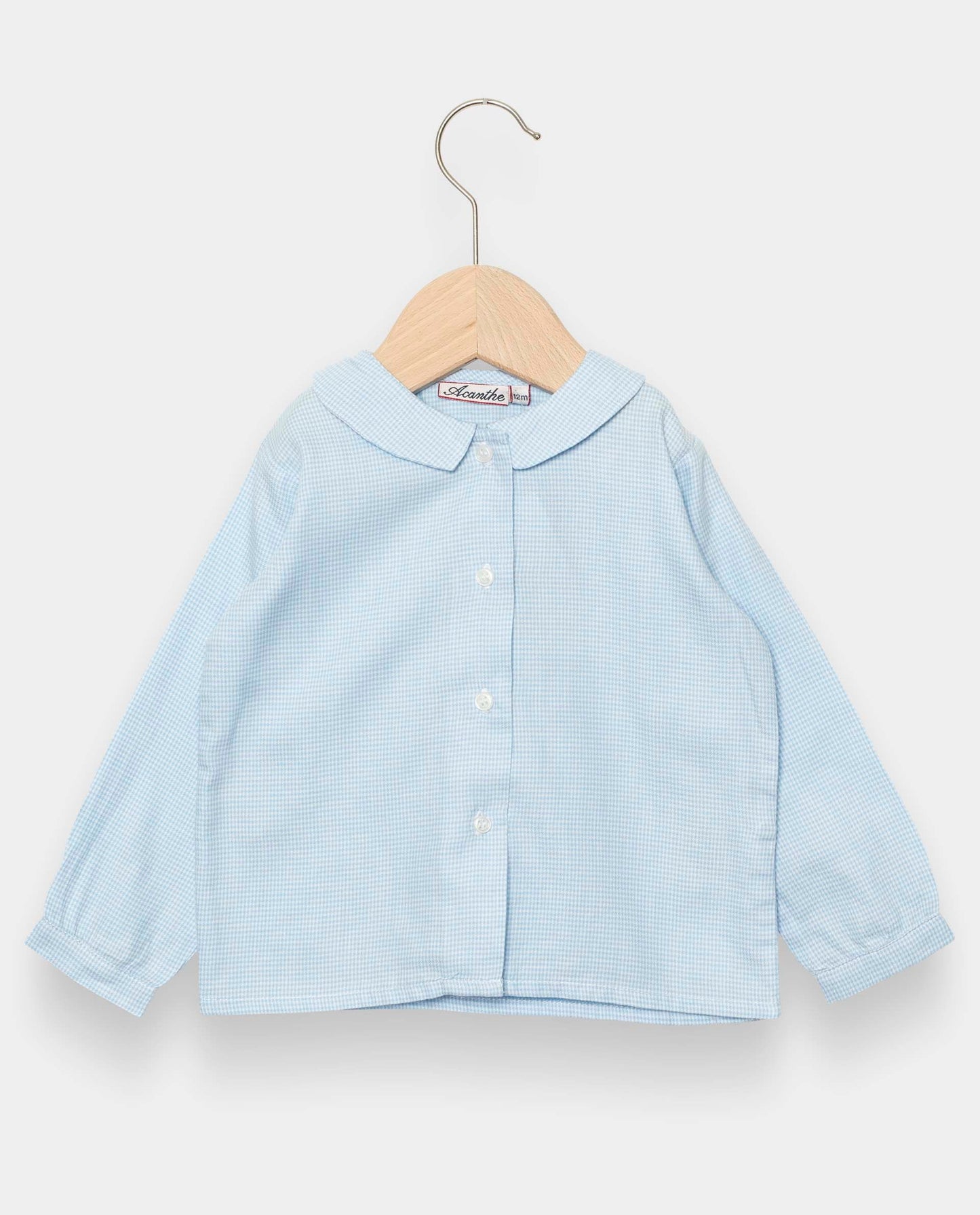 chemisier col carré flanelle pied de poule ciel