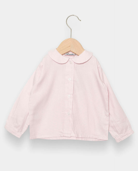 chemisier col rond flanelle ml pied de poule rose