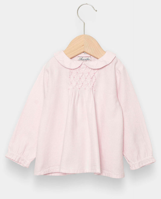 guimpe flanelle ml pied de poule rose