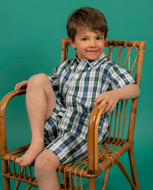 pyjama court écossais vert