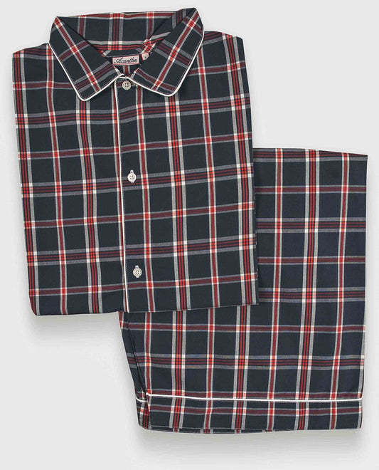 pyjama court écossais marine