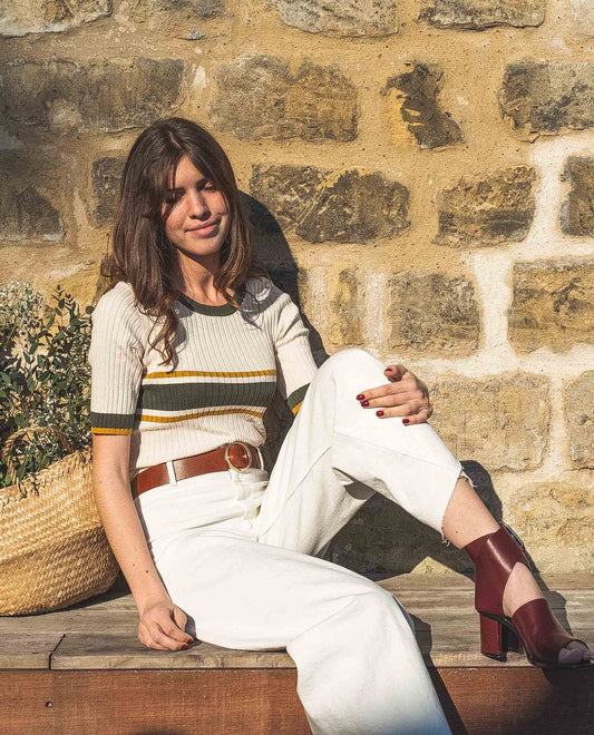 pull mc chaussette rayé rayé kaki/jaune