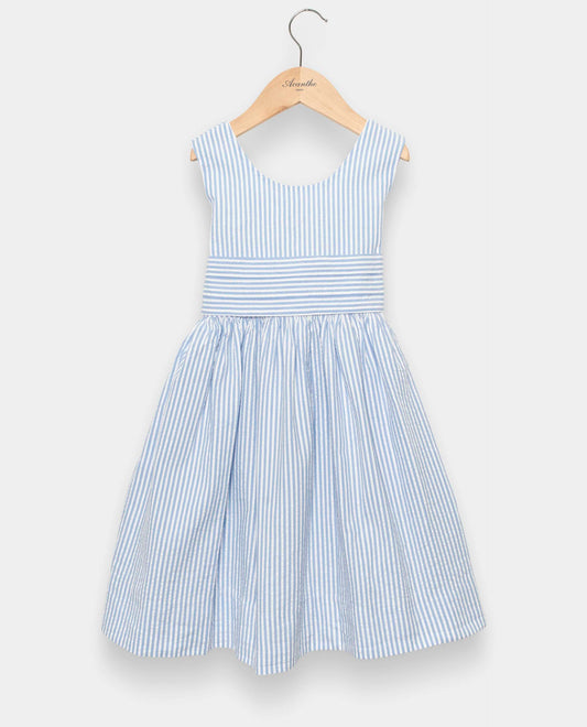 robe chasuble courte seersucker rayure ciel