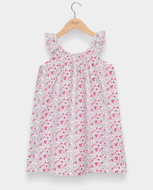 robe à  volants fleurs bleu et rose