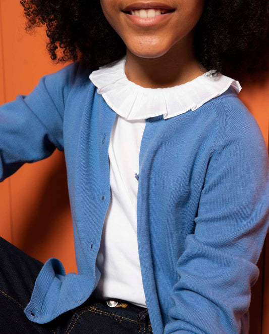 cardigan col rond 3 boutons marine clair