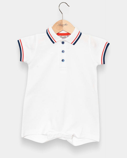 polo piqué garçon mc blanc/bleu/rouge