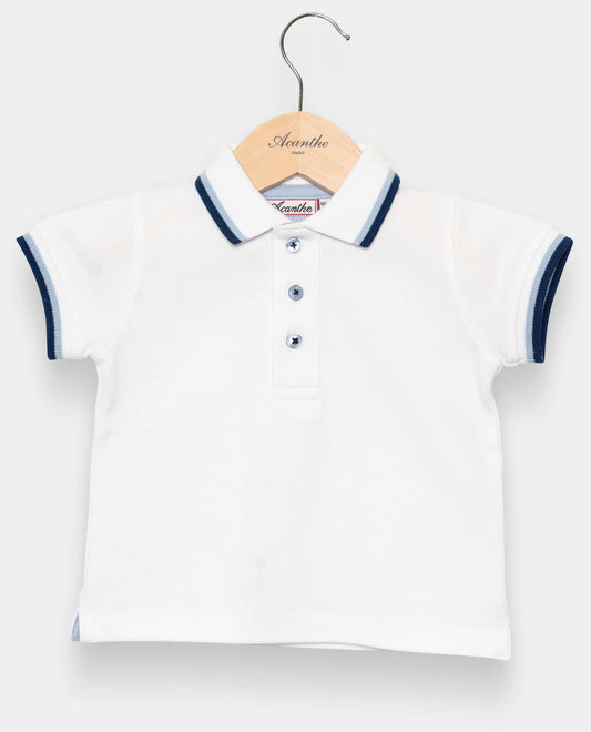 polo piqué garçon mc blanc/bleu/ciel