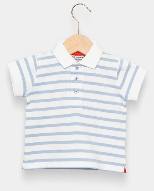 polo jersey garçon mc rayé blanc/ciel