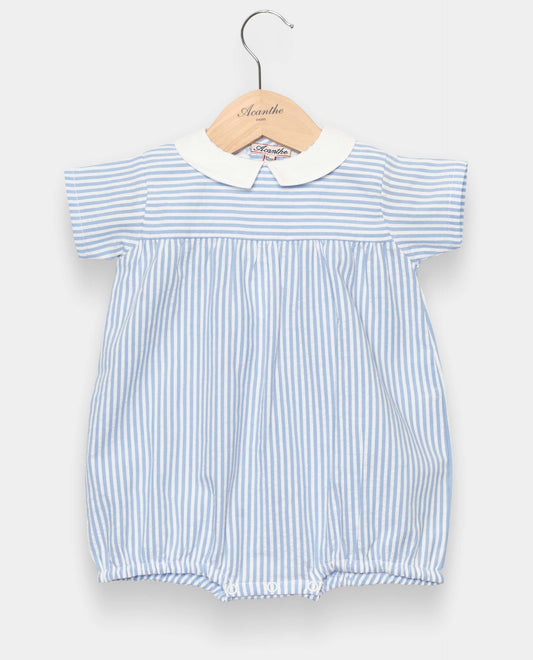 barboteuse col carré mc seersucker rayure ciel