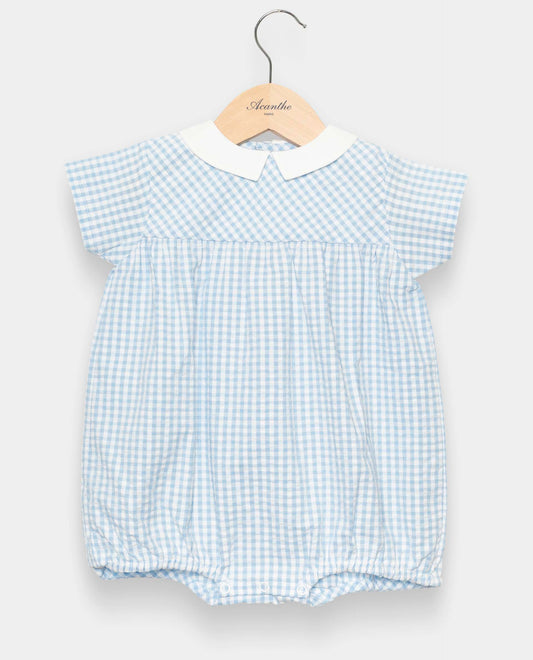 barboteuse col carré mc seersucker vichy ciel