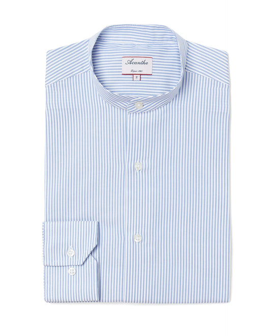 chemise ml col mao oxford rayé rayure ciel