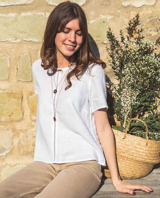 blouse mc galon lin Blanc