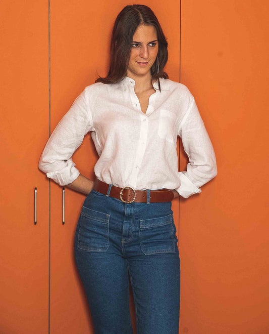 chemisier col mao lin Blanc