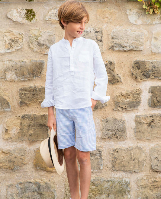 chemise col mao lin Blanc