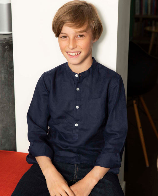 chemise col mao lin Marine