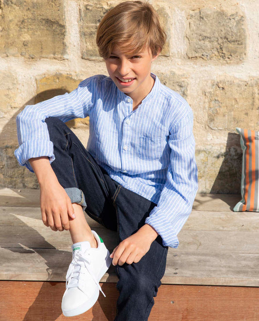 chemise col mao lin JG rayé bleu