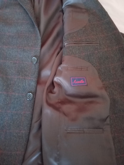 Veste laine 2 boutons carreaux chevron kaki