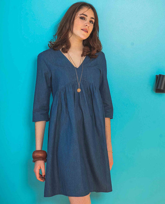 robe V denim manches 7/8 Denim