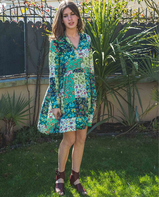 robe ample viscose boutonnée devant imprimé patchwork