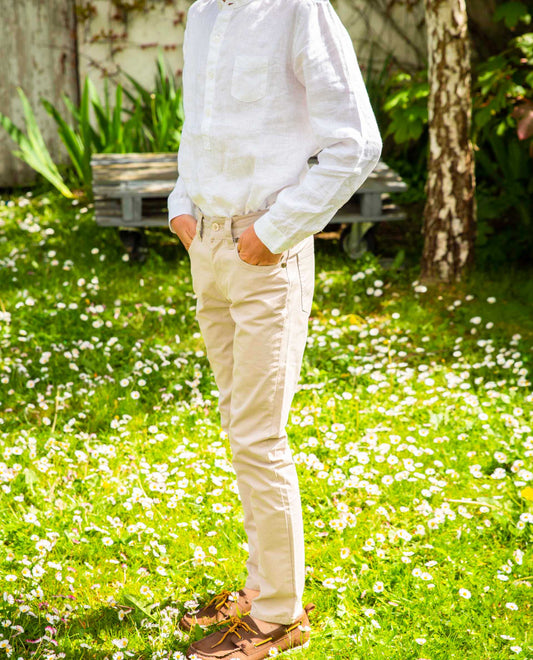 pantalon 5 poches twill Beige