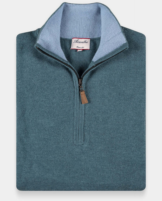 pull zip camionneur 30 cachemire vert sapin