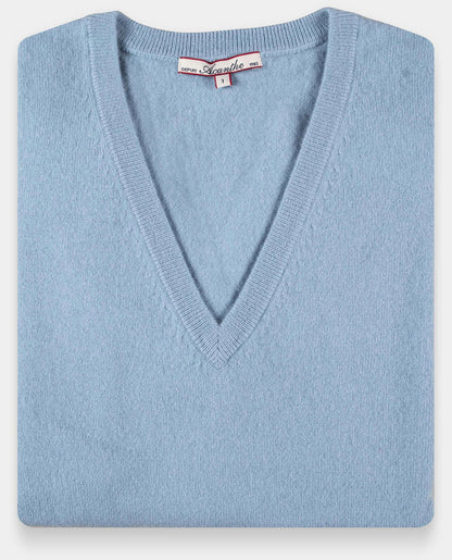 pull col V 30 cachemire ciel grisé