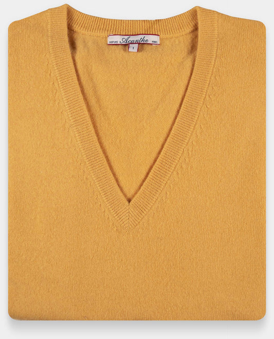 pull col V 30 cachemire Jaune