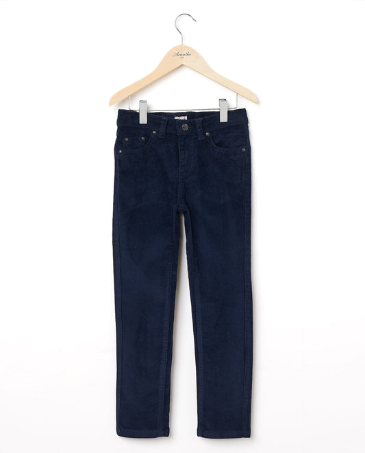 pantalon 5 poches velours stretch Marine