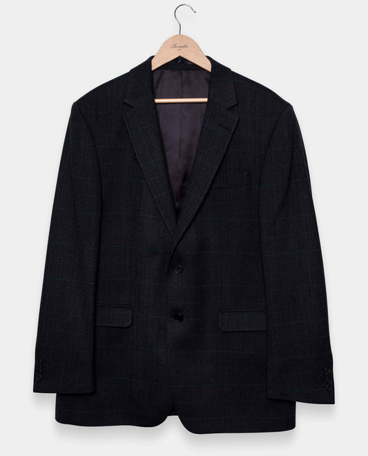 Veste laine 2 boutons carreaux chevron marine