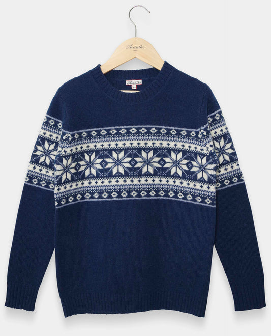 pull col rond jacquard 100 lwl marine clair