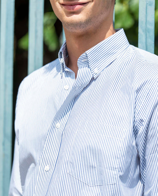 chemise col boutonné rayure bleu foncé