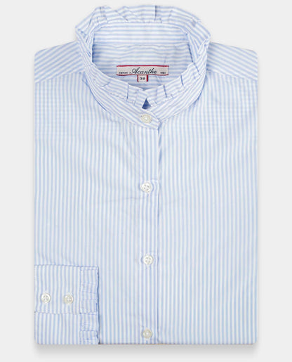 chemisier col et poignets à  volants rayure ciel