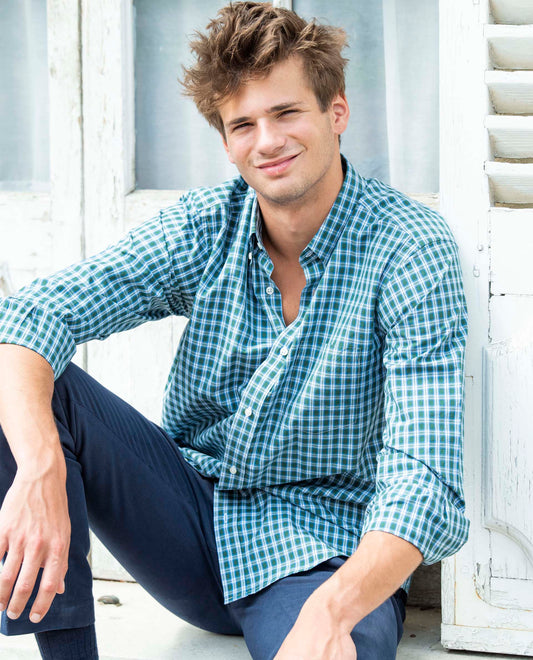 chemise col boutonné carreaux vert