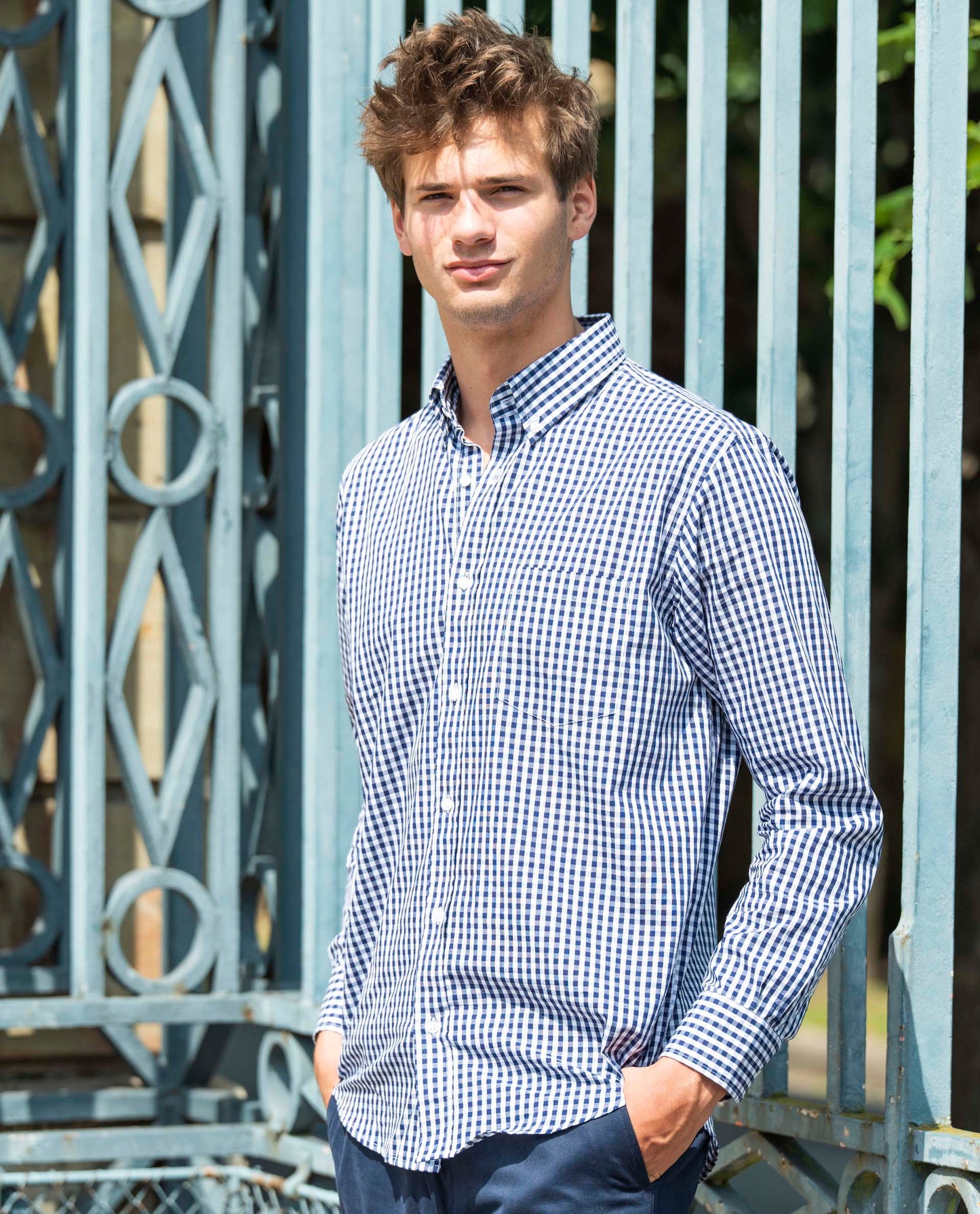 chemise col boutonné vichy marine