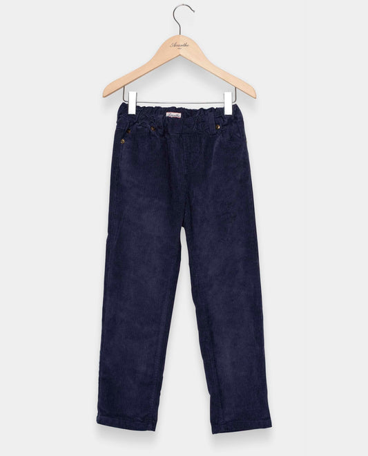 pantalon élastiqué velours bleu nuit