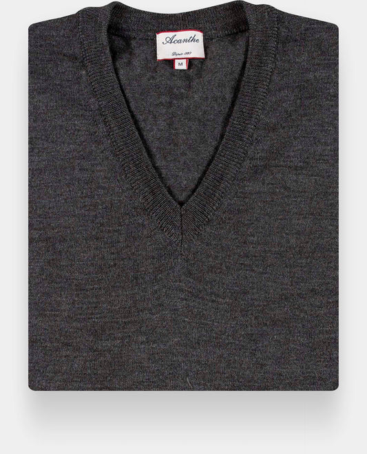 pull col V merinos Gris foncé