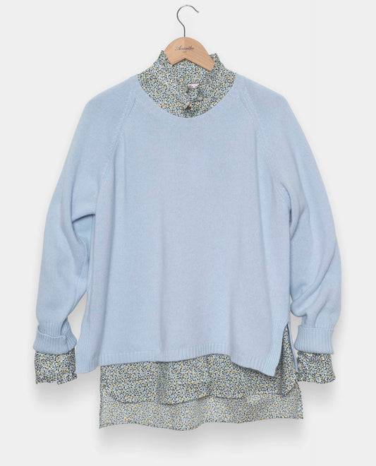 pull col rond fentes cà´tés 10 cachemire Ciel