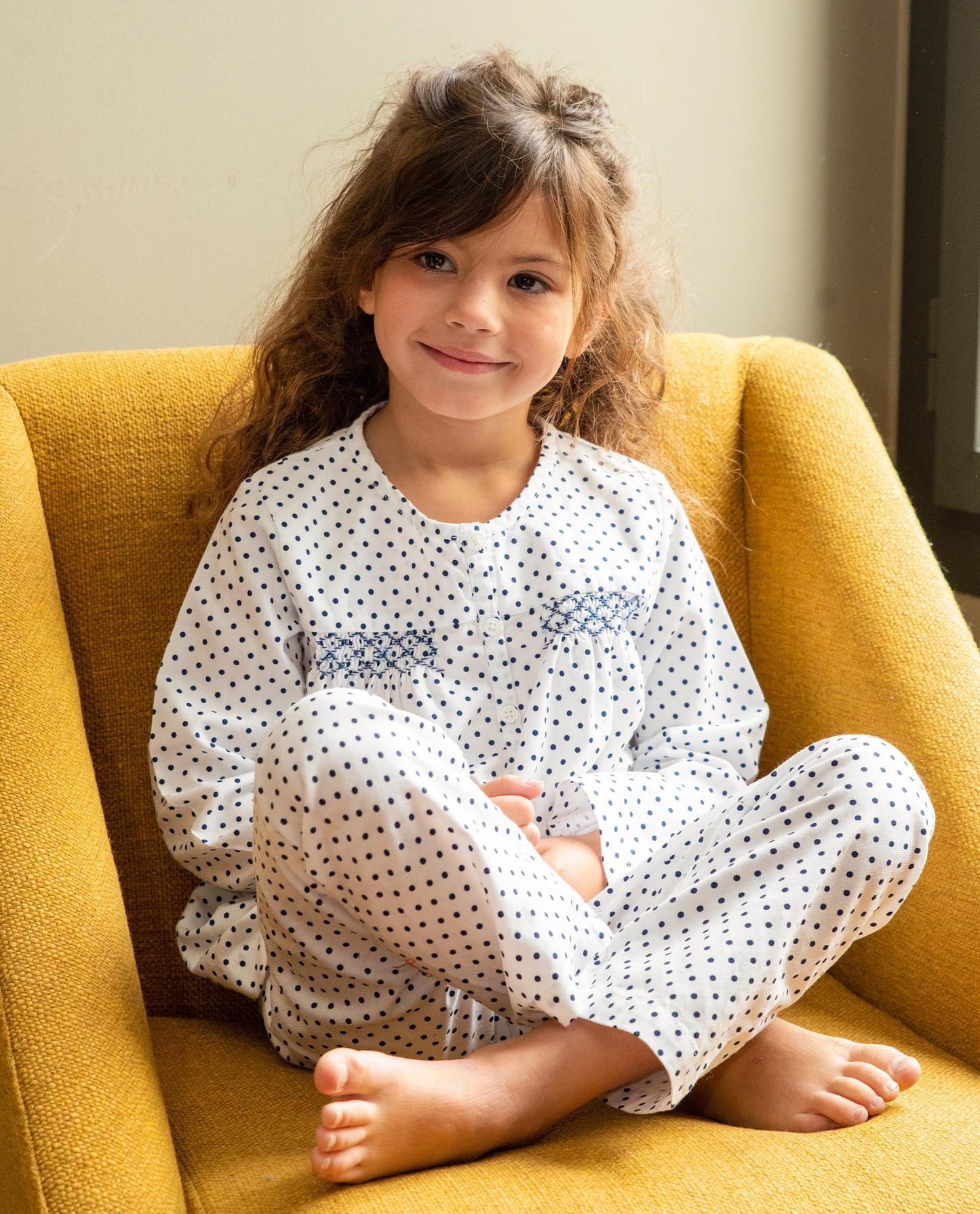 pyjama ml smocké imprimé pois marine