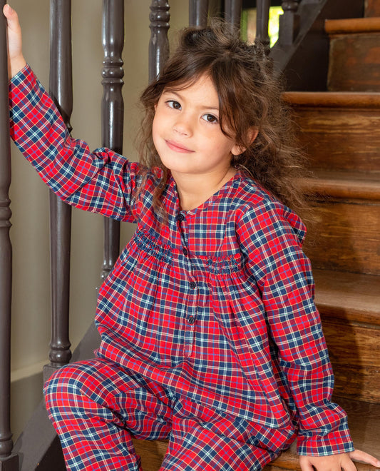 pyjama ml smocké écossais rouge