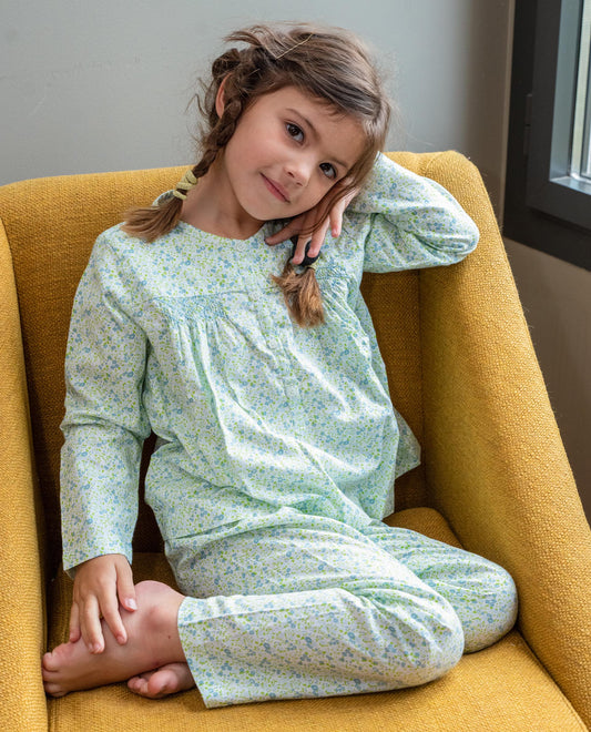 pyjama ml smocké bleu/vert