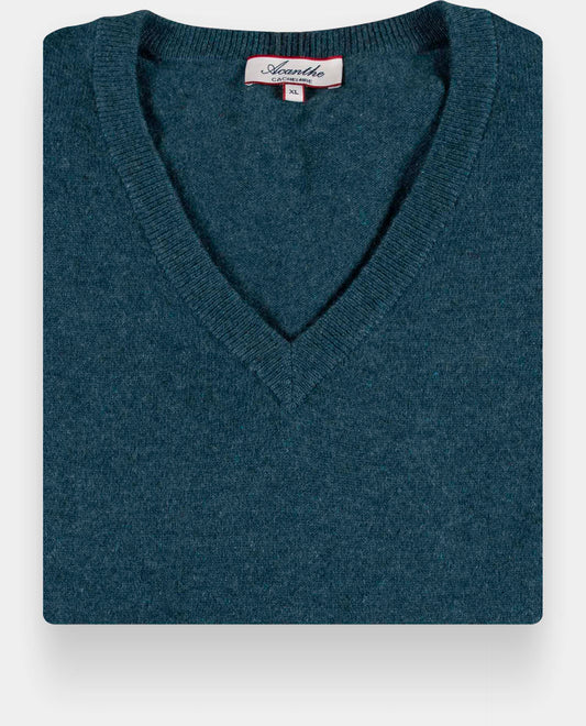 Pull col V 100 cachemire vert foncé