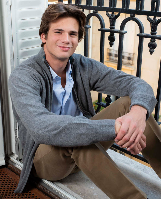 Cardigan zippé 100 cachemire Gris moyen