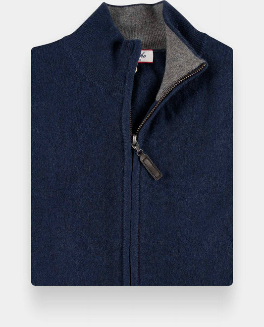 Cardigan zippé 100 cachemire marine clair